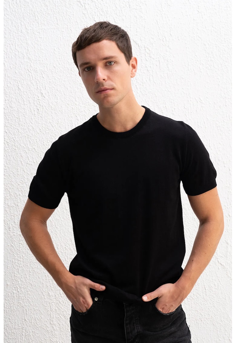 Tricou Barbati - simplu - cu guler rotund - negru - 100% bumbac