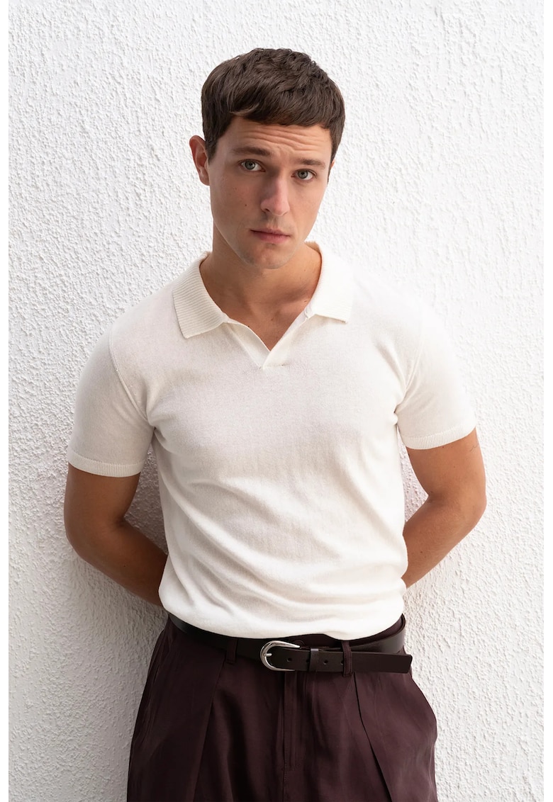 Tricou polo slim fit - alb - 100% bumbac