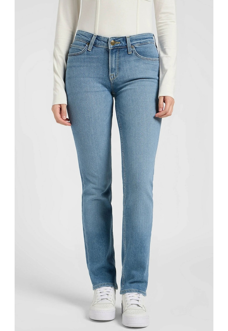 Blugi dama Marion Straight - albastru deschis - denim elastic - talie medie - craci drepti