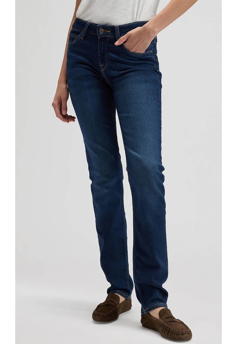 Blugi dama Marion Straight - albastru inchis - denim elastic - talie medie