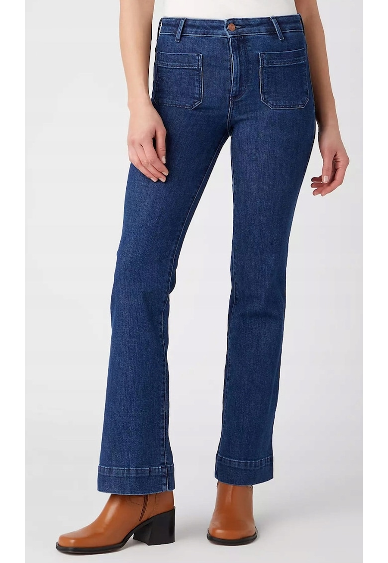 Blugi dama Flare - talie inalta - evazati - albastru inchis - bumbac/elastan