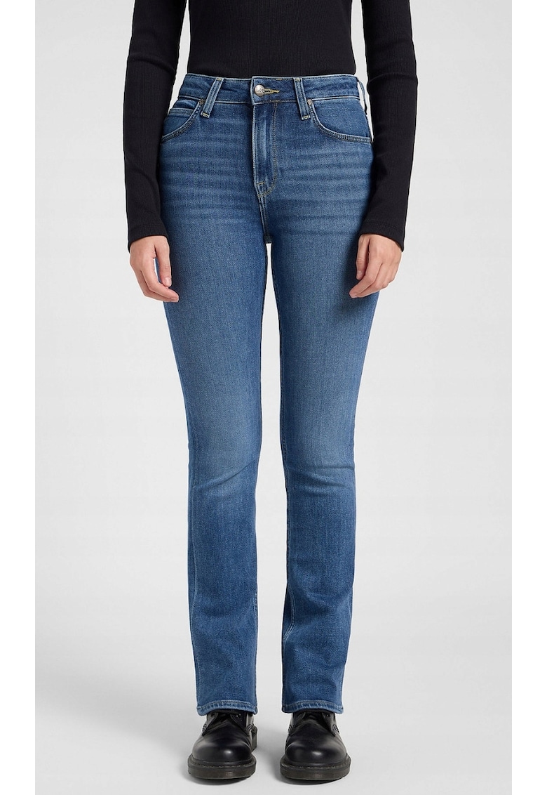 Pantaloni jeans dama Breese Bootcut - albastru - denim elastic - talie usor ridicata - craci evazati -