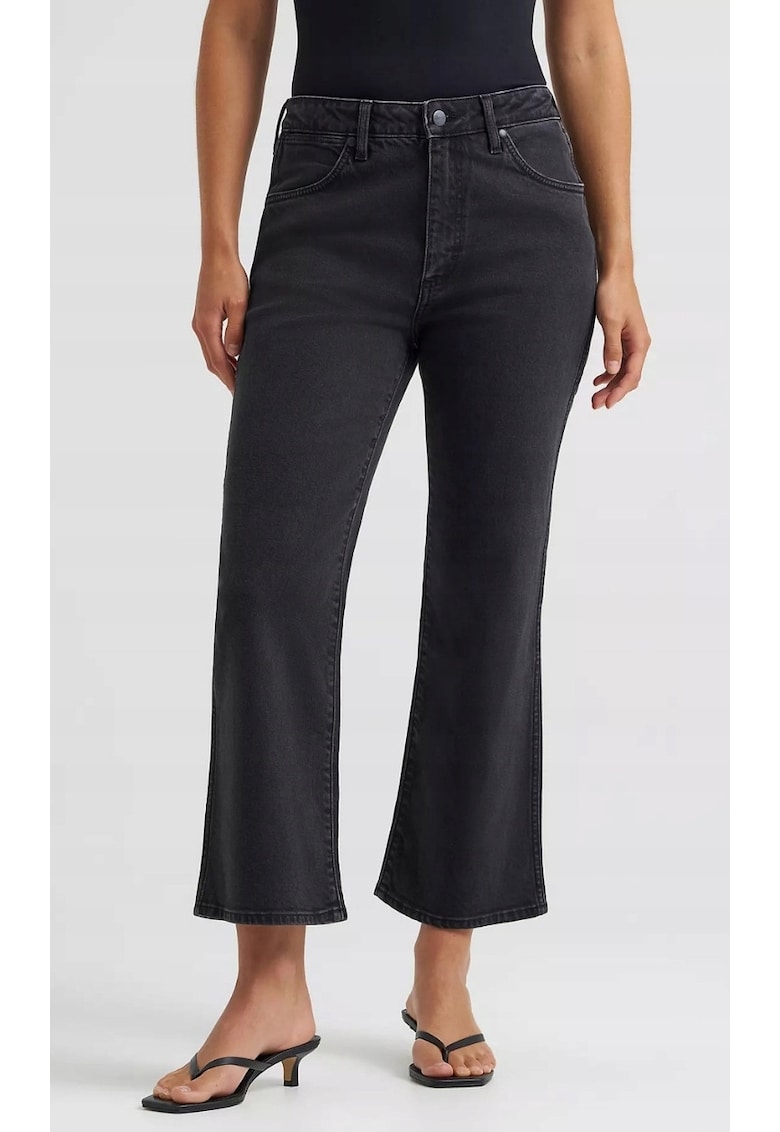 Blugi dama Kick Flare - evazati - negru - denim elastic - talie inalta - bumbac/elastan -
