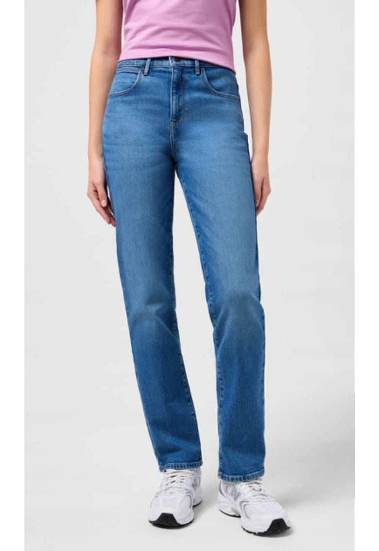 Blugi dama Straight - albastru inchis - talie medie - bumbac cu elastan