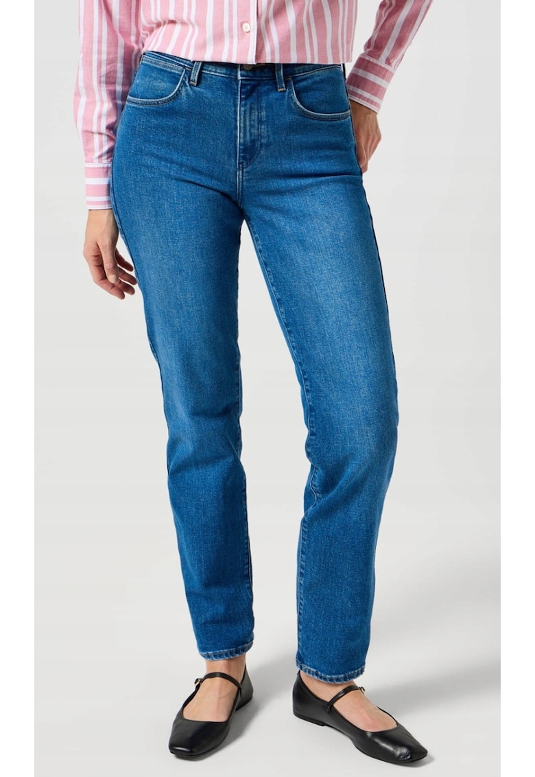 Blugi dama Straight - albastru inchis - bumbac/poliester/elastan - talie medie