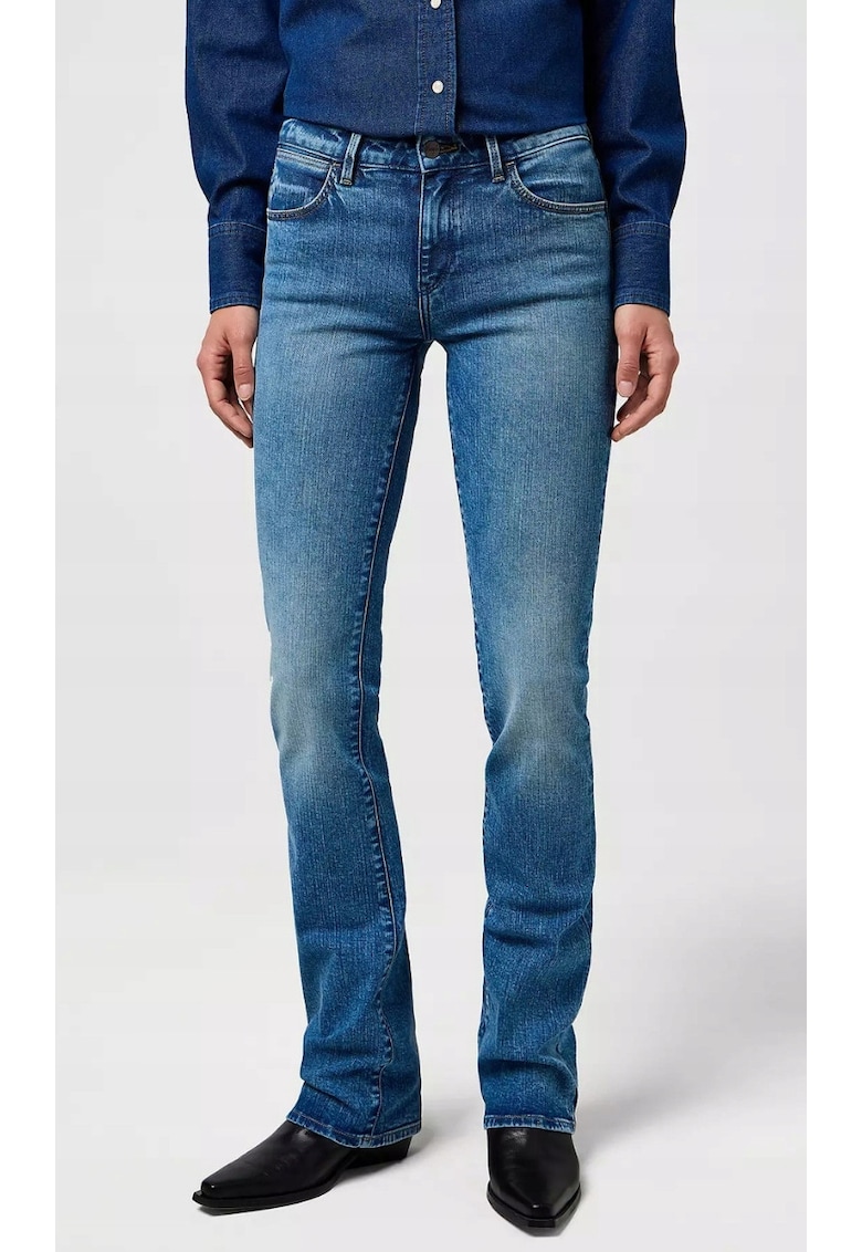 Blugi dama Bootcut - albastru - elastici - din bumbac si elastan - talie medie