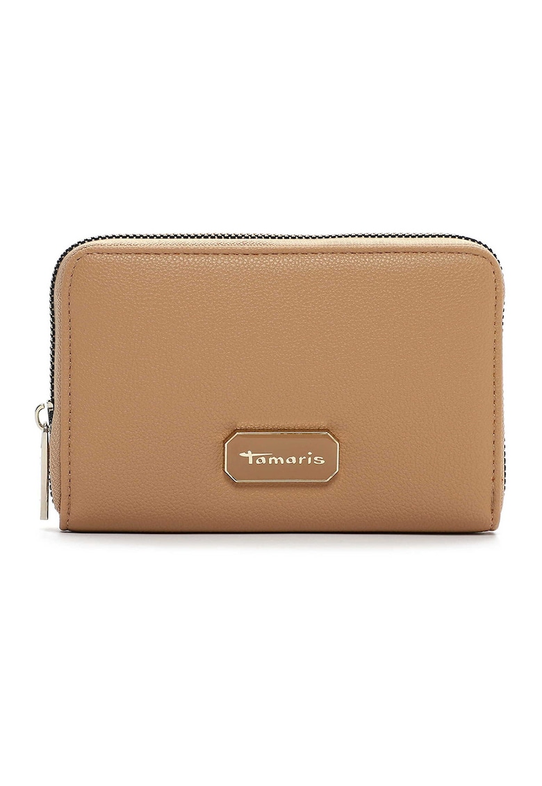 Portefel de piele ecologica cu fermoar - Caramel