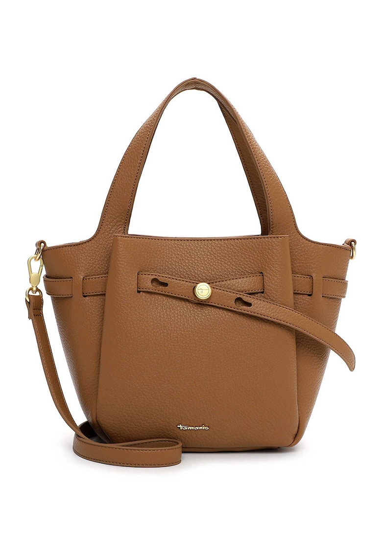 Geanta tote de piele ecologica cu bareta detasabila - Caramel