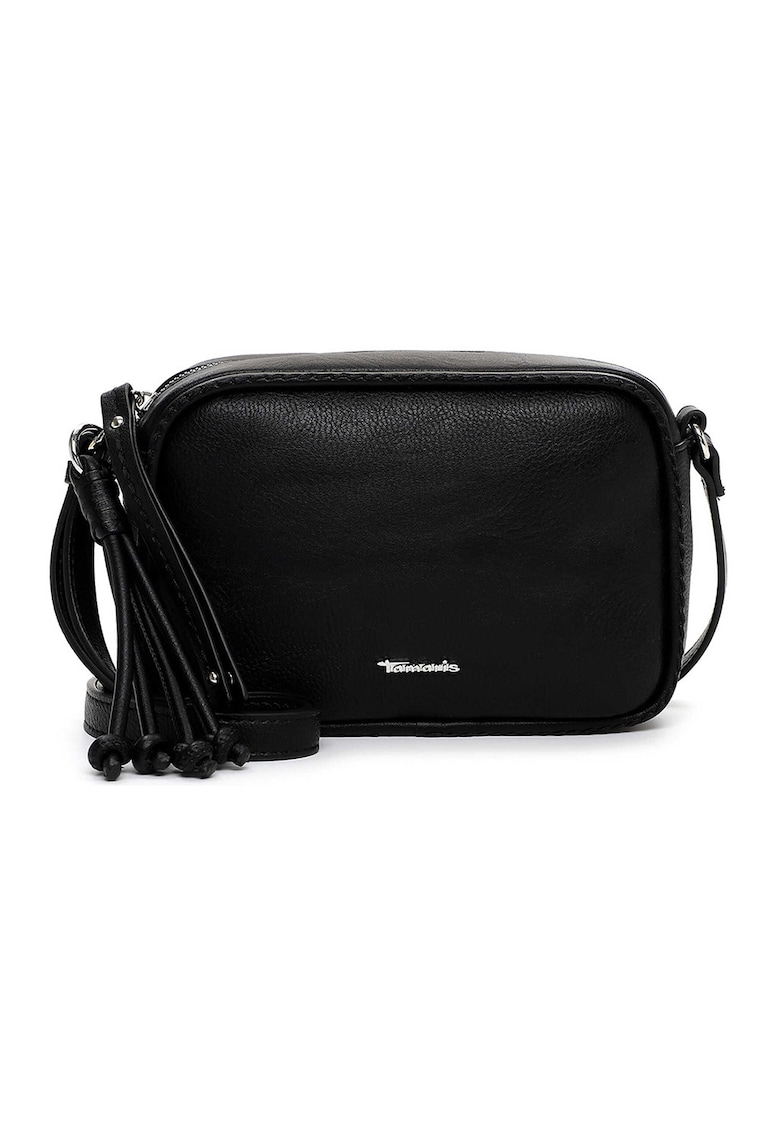 Geanta crossbody de piele ecologica cu aplicatie logo metalica - Negru