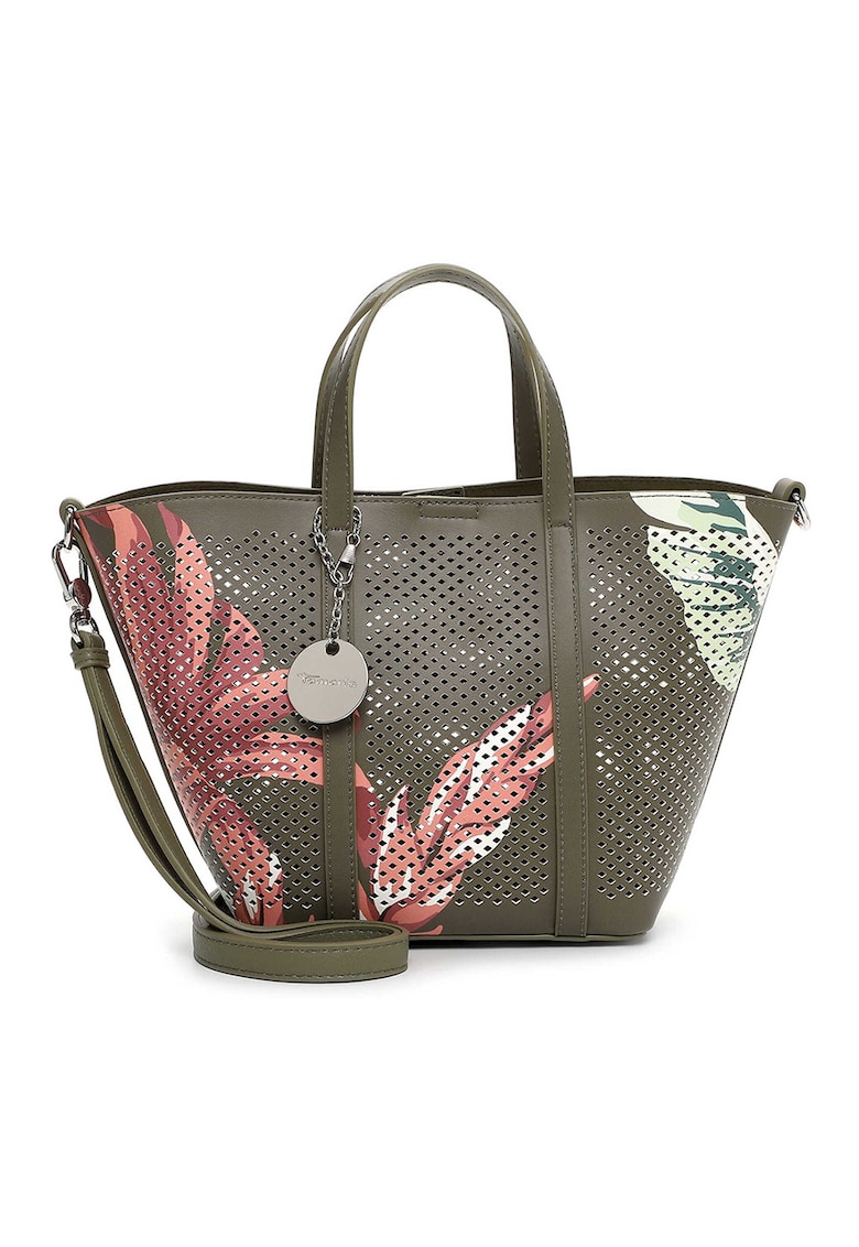 Set de geanta shopper din piele ecologica cu perforatie si etui - Kaki