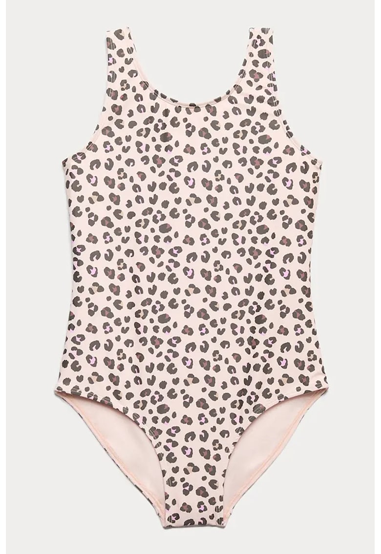 Costum de baie intreg cu animal print - Roz pastel/Maro pamantiu