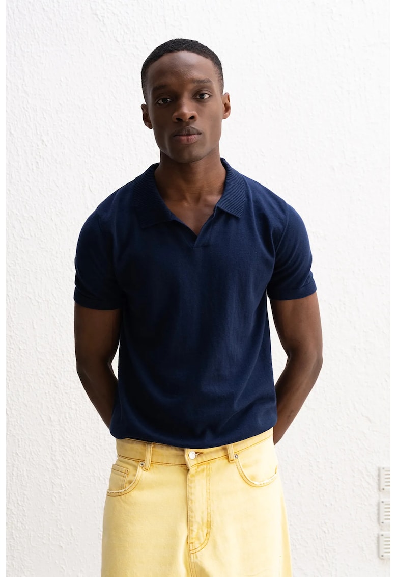 Tricouri barbati - tricou tricotat - nervuri - bleumarin - 100% bumbac