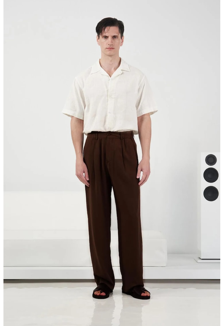Pantaloni barbati - plisati - talie modal - 654987 - Maro