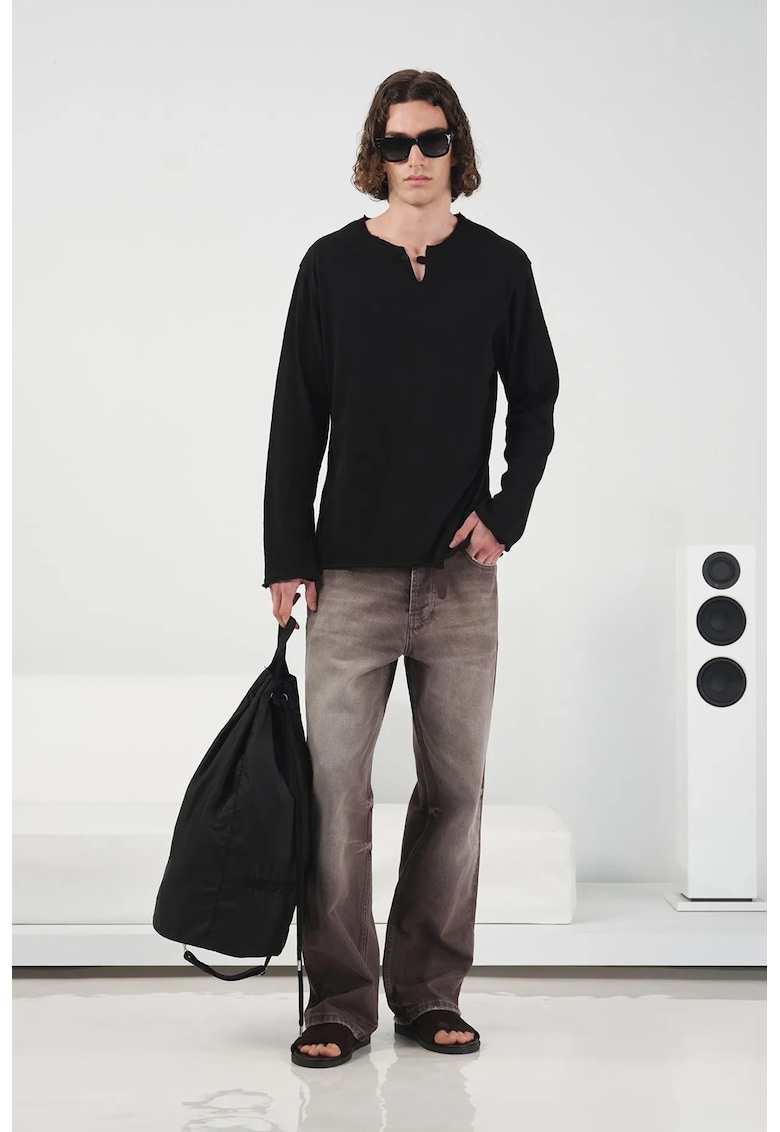 Bluza barbati - maneca lunga - guler rotund - negru - 100% bumbac