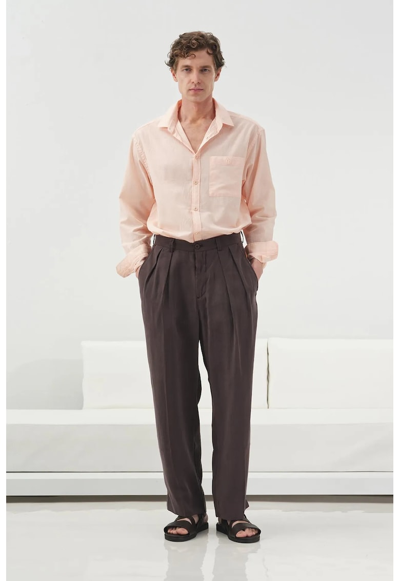 Pantaloni barbati - pliati - maro - modal/poliester