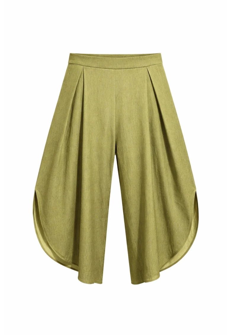 Pantaloni dama - talie inalta - plisati - poliester-viscoza - Verde