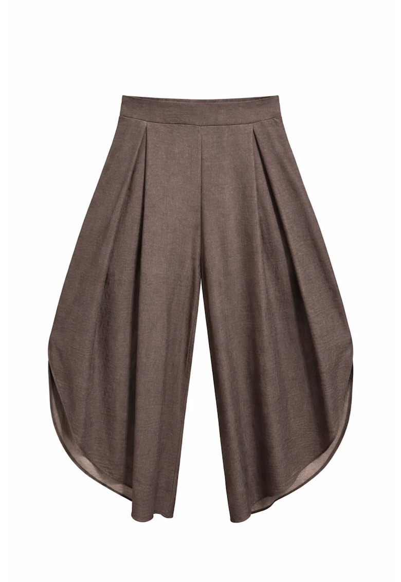 Pantaloni dama talie inalta - plisati - maro - poliester