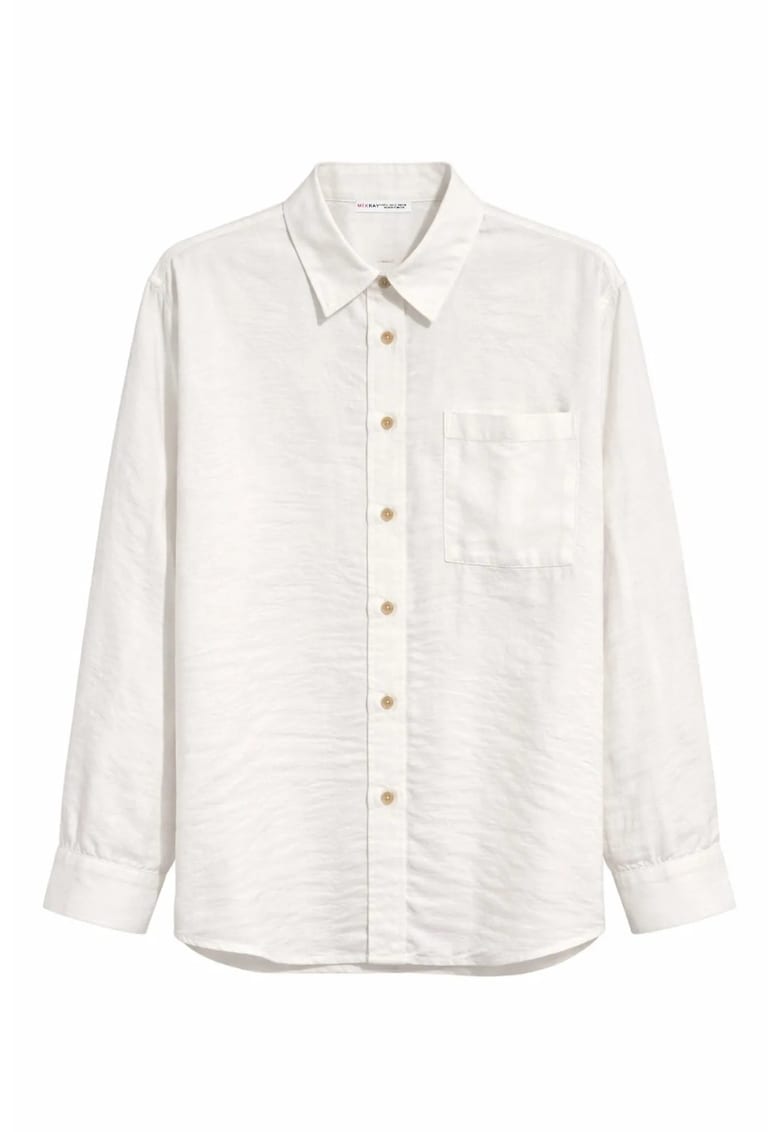 Camasa Relaxed Fit - lunga - ivory - 90% modal - cu buzunar