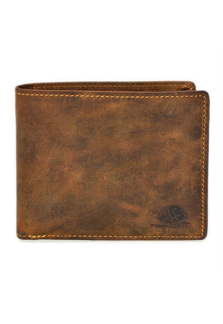 Portofel barbati piele naturala maro antichizat 12 x 10 cm - Vintage -