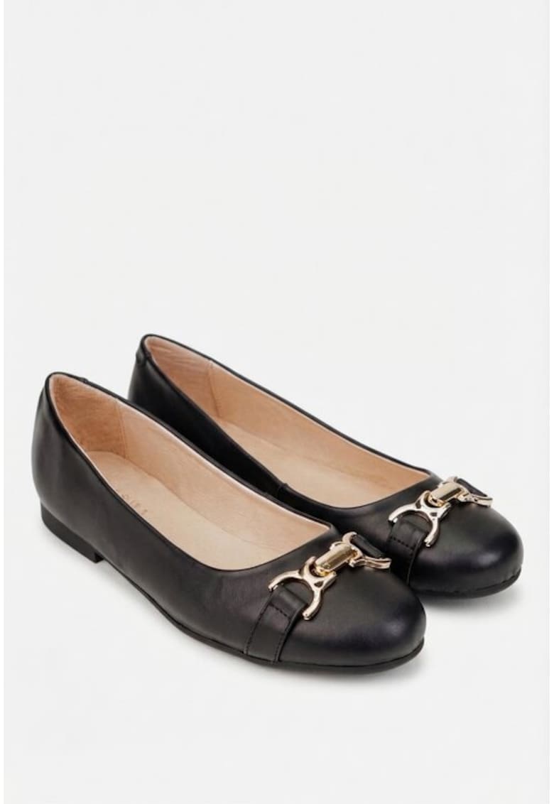 Balerini negri din piele naturala cu ornament - Negru