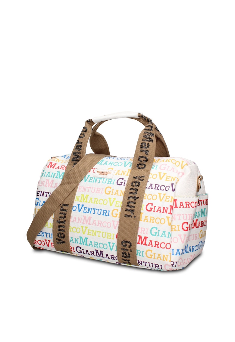 Geanta duffle de piele ecologica cu buzunare exterioare Lunaria Chic - Alb