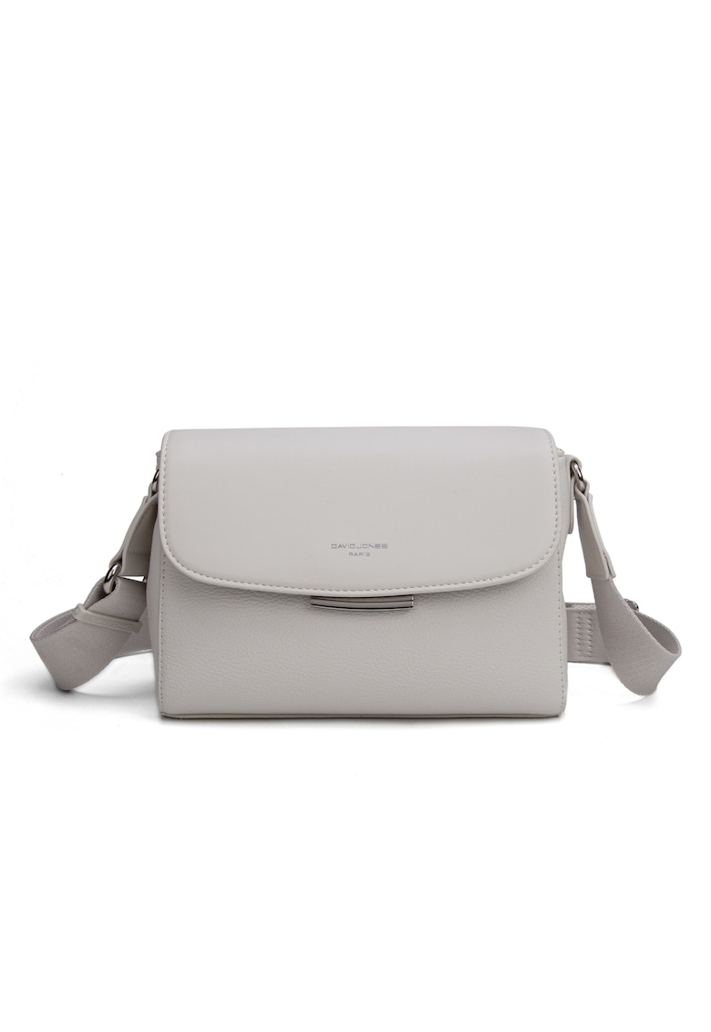 Geanta crossbody de piele ecologica cu clapa Elora Plus - Crem