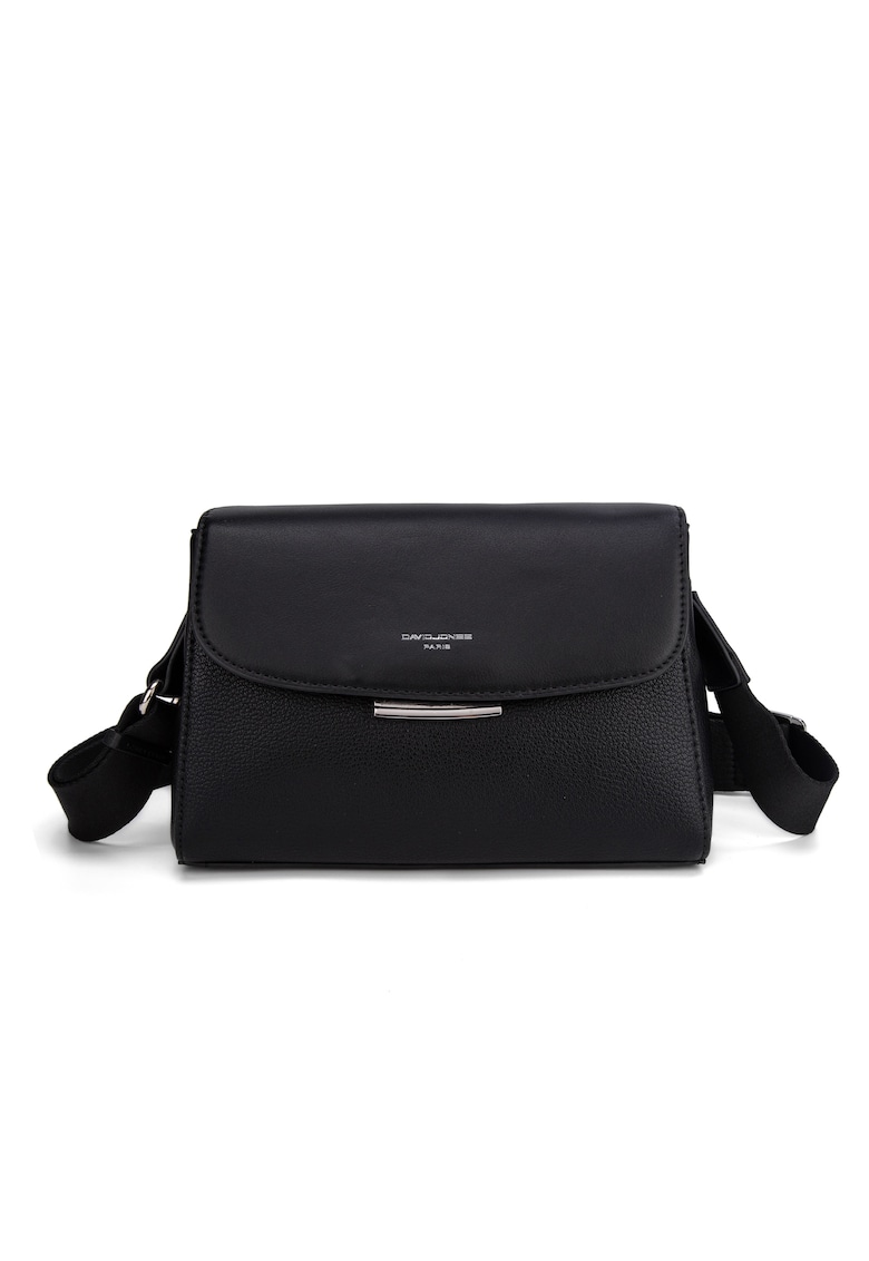 Geanta crossbody de piele ecologica cu clapa Elora Plus - Negru