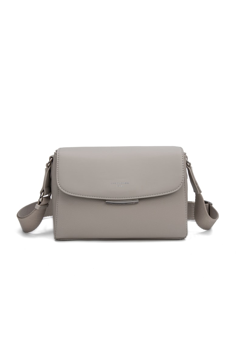 Geanta crossbody de piele ecologica cu clapa Elora Plus - Grej