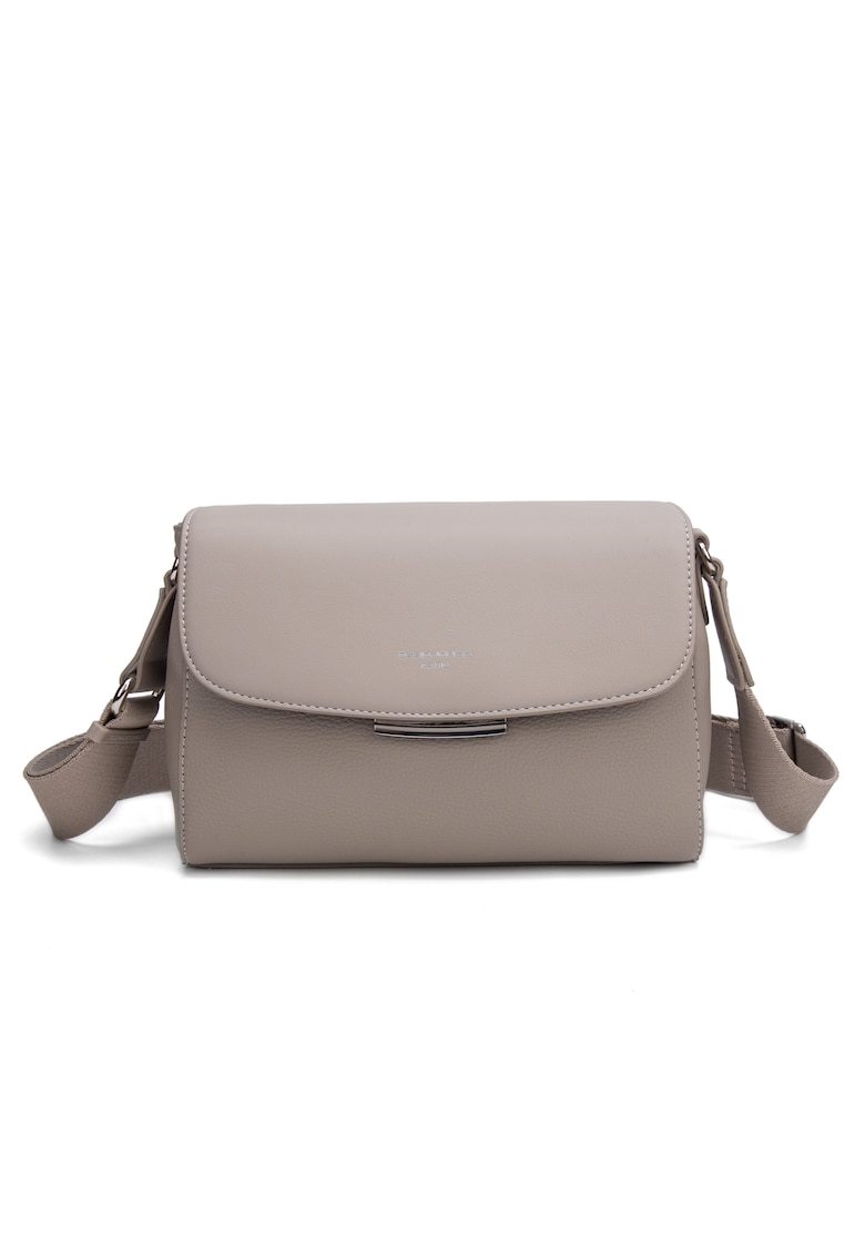 Geanta crossbody de piele ecologica cu clapa Elora Plus - Maro taupe deschis