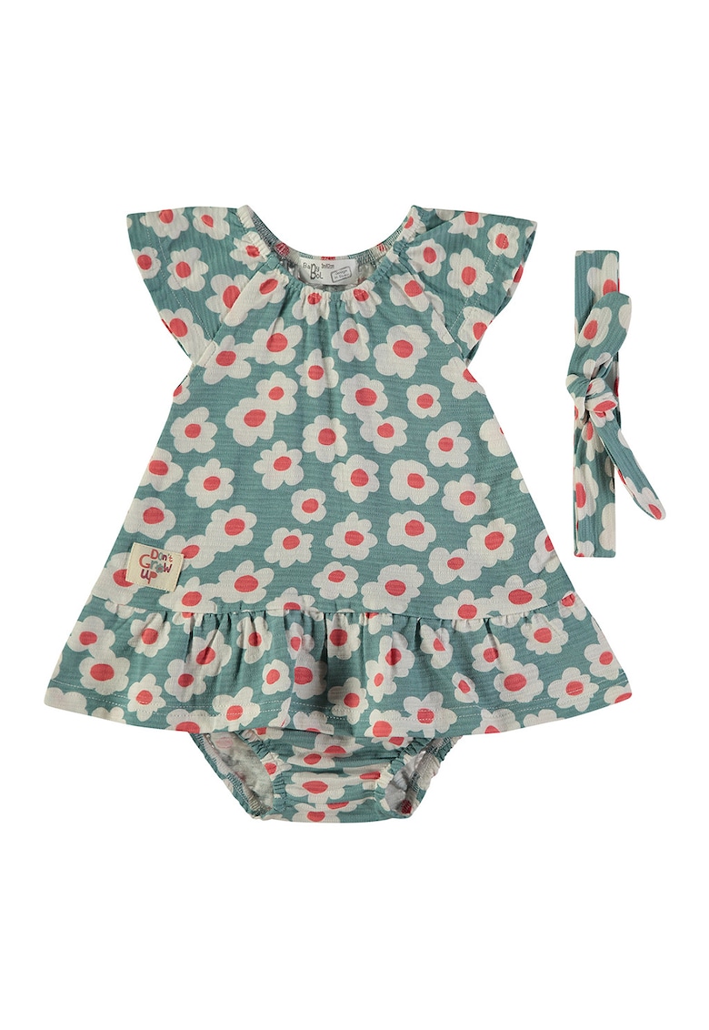 Rochie cu imprimeu floral si chiloti - Verde pal/Alb murdar