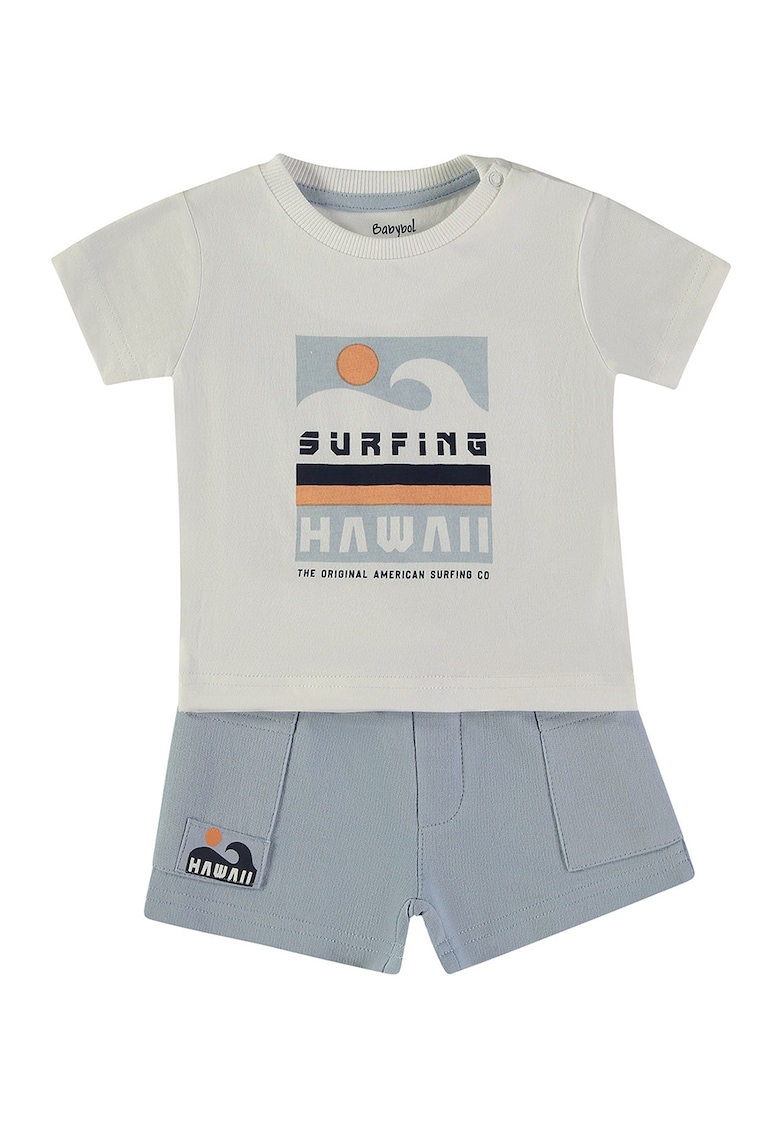 Set de tricou si pantaloni scurti - Albastru pal/Bej deschis