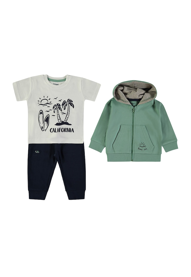 Set de imbracaminte - 3 piese - Verde deschis/Alb murdar/Albastru