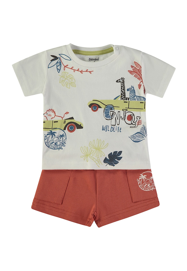 Set de tricou si pantaloni scurti - Caramiziu/Alb murdar