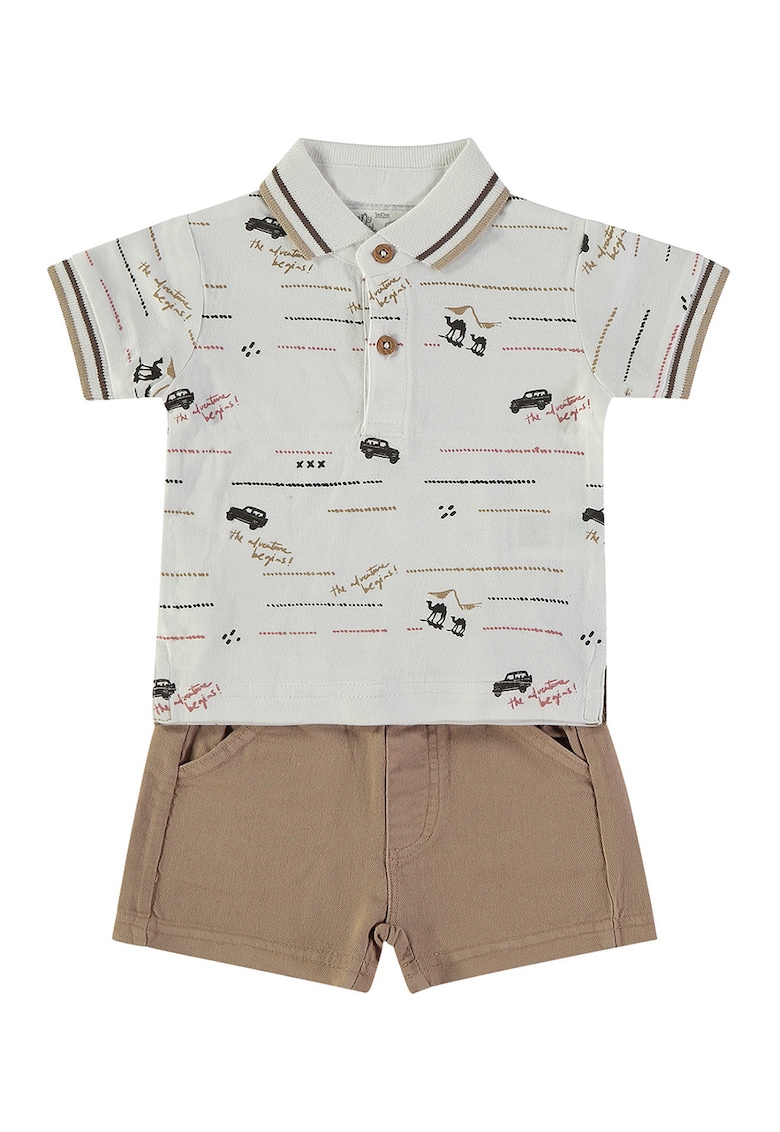 Set de tricou polo si pantaloni scurti - Maro taupe/Alb murdar