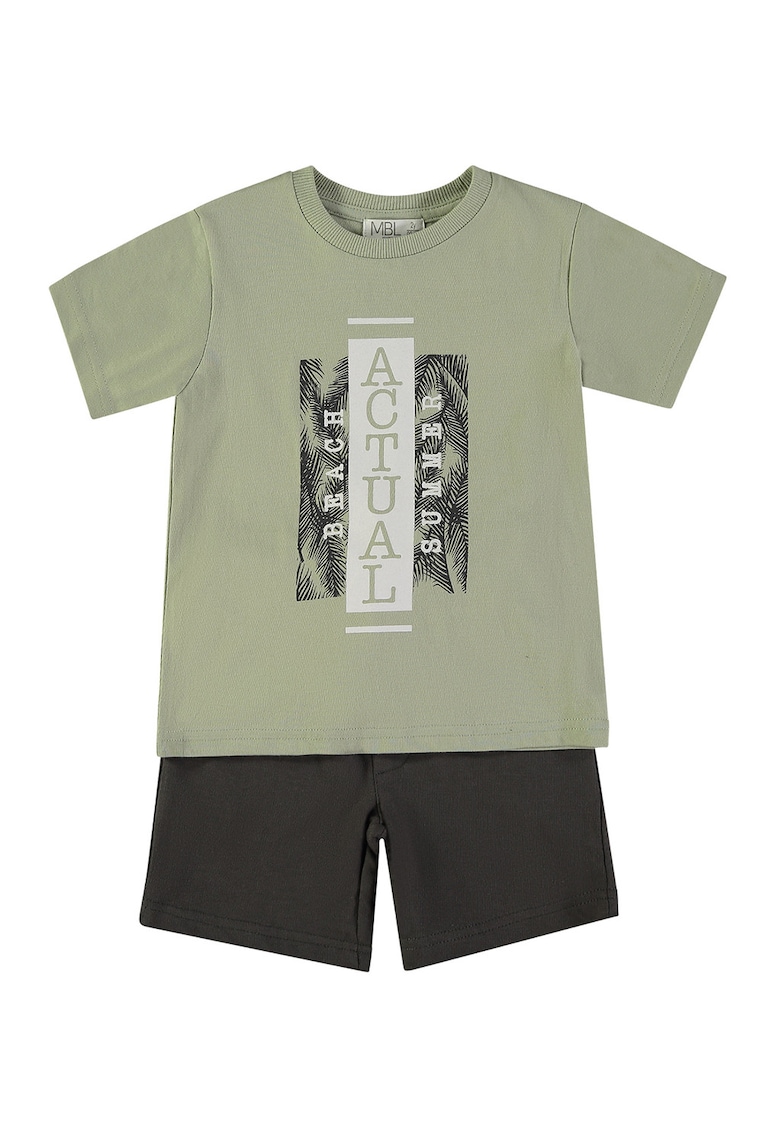 Set de tricou si pantaloni scurti - Verde sparanghel/Gri inchis