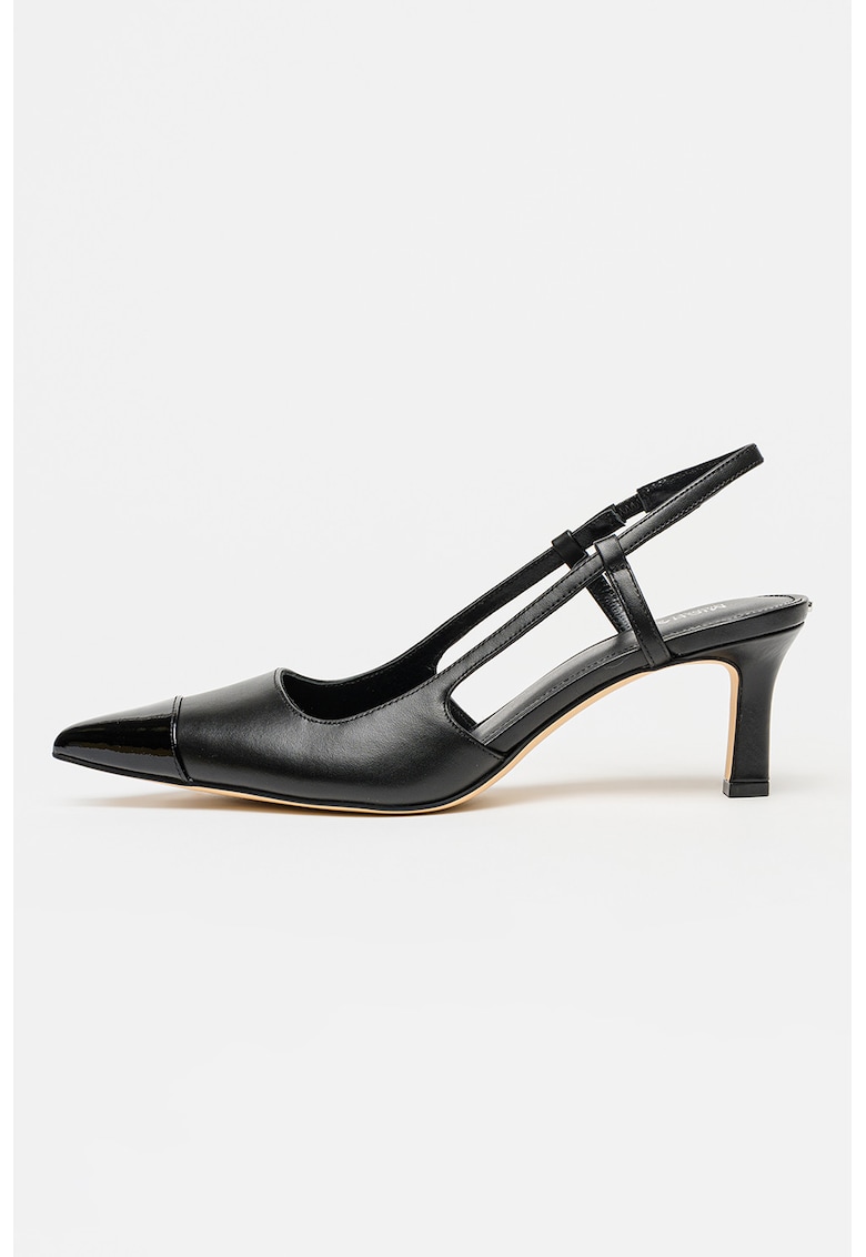 Pantofi slingback din piele cu varf din piele lacuita Alora - Negru