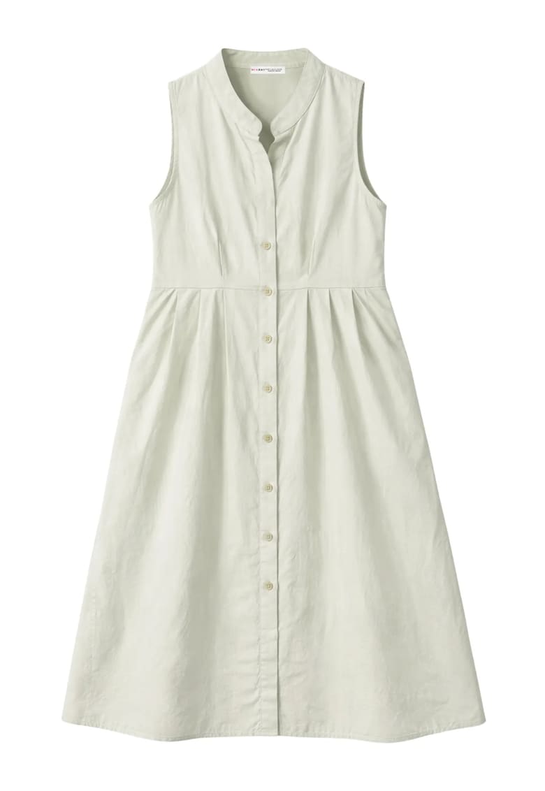 Rochie maxi cu nasturi - din bumbac/poliester - verde deschis