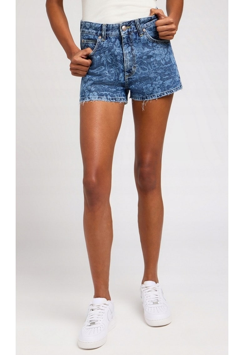 Pantaloni scurti dama - talie inalta - albastru inchis - bumbac|lyocell|elastan -