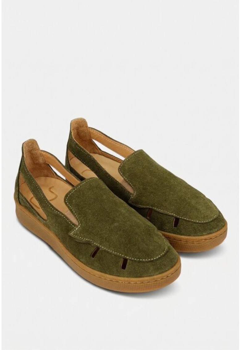 Pantofi dama NUR kaki din piele intoarsa cu decupaje