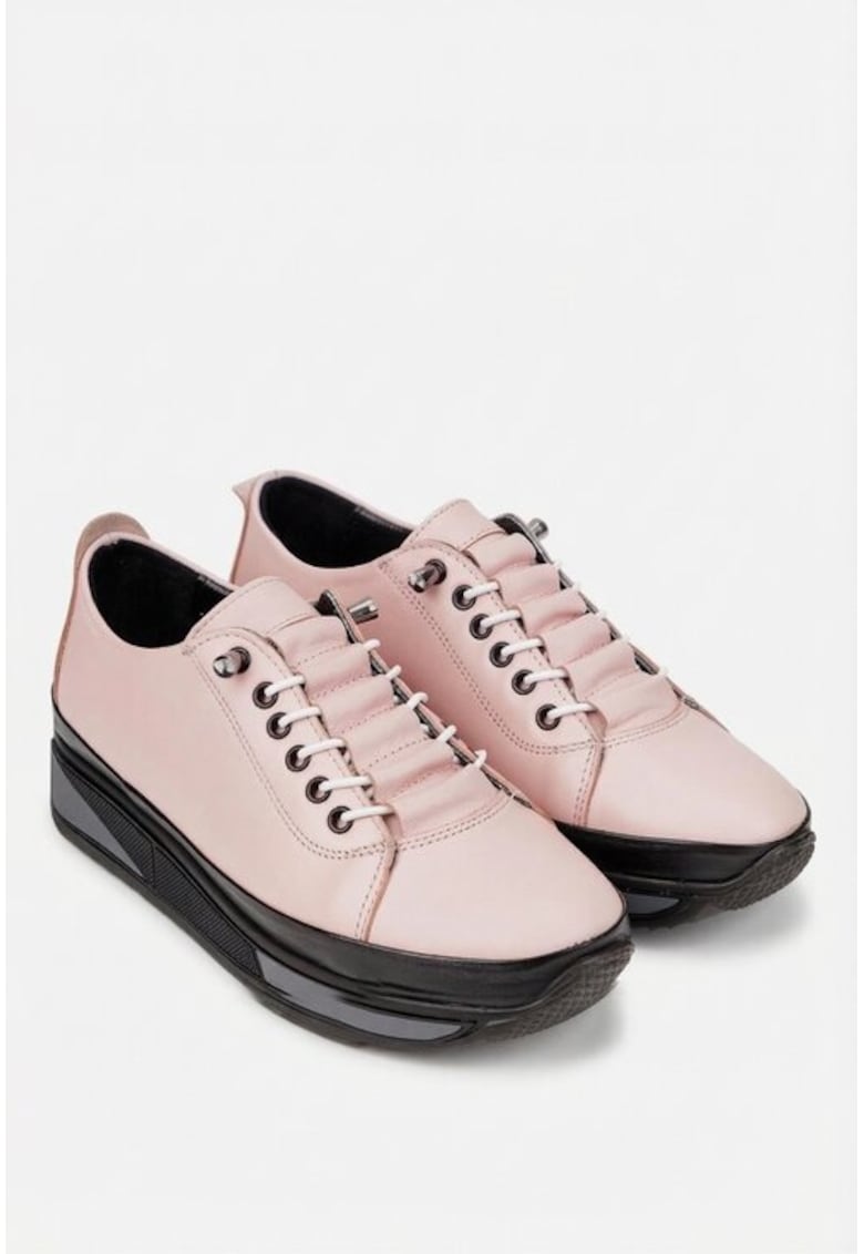 Pantofi dama roz pudra din piele naturala cu siret elastic