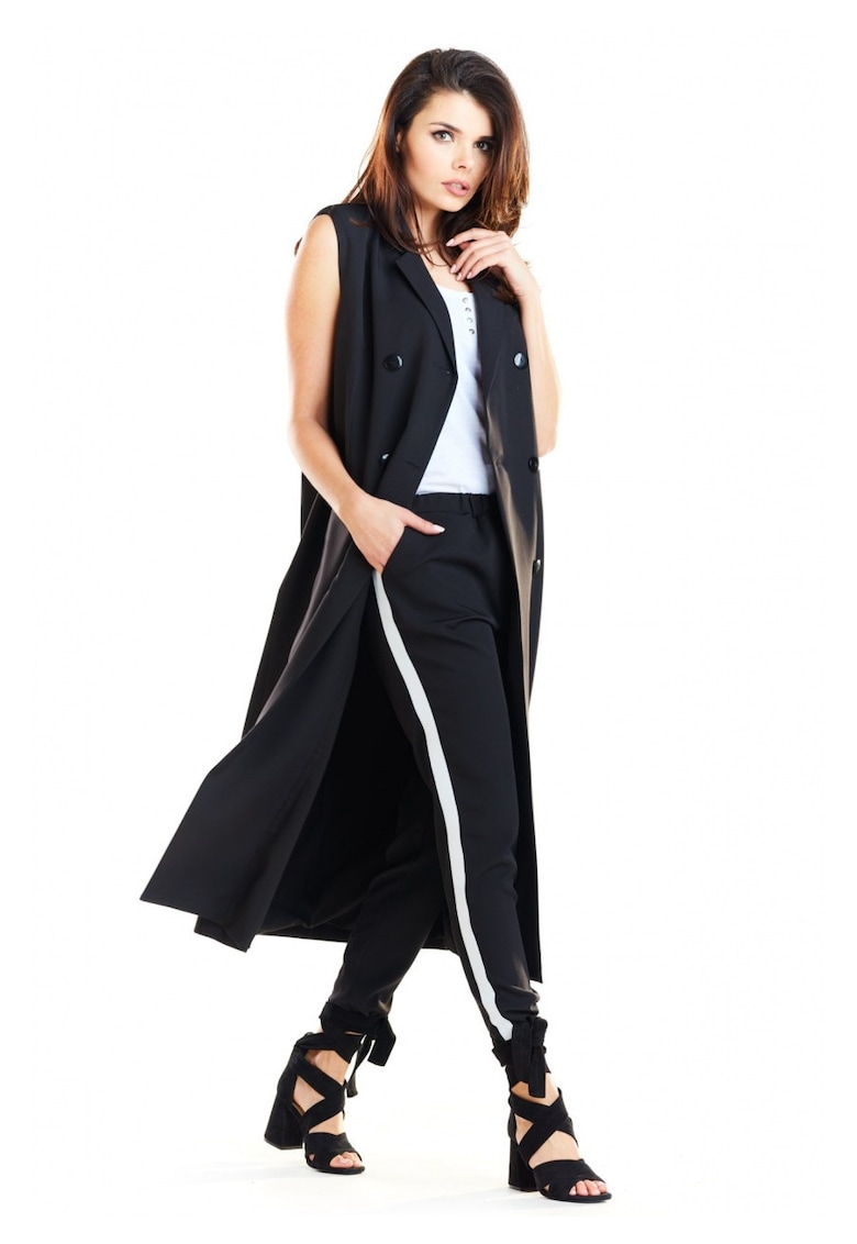 Vesta lunga - M-L - Negru - rand dublu de nasturi - stil oversize - poate fi purtata ca rochie - subtiaza silueta - versatila - captuseala premium