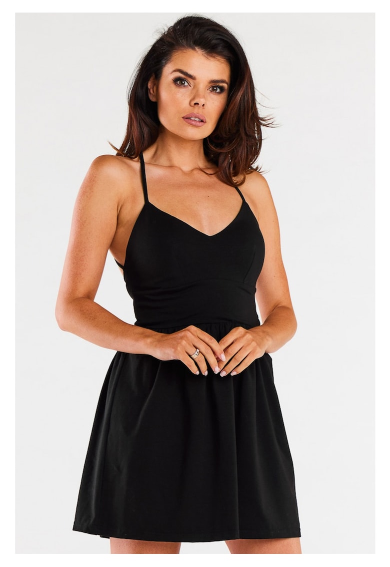 Rochie mulata - Negru - bretele late - legatura asimetrica - design modern - accentueaza talia - bumbac elastic - stil unic - confortabila - Negru