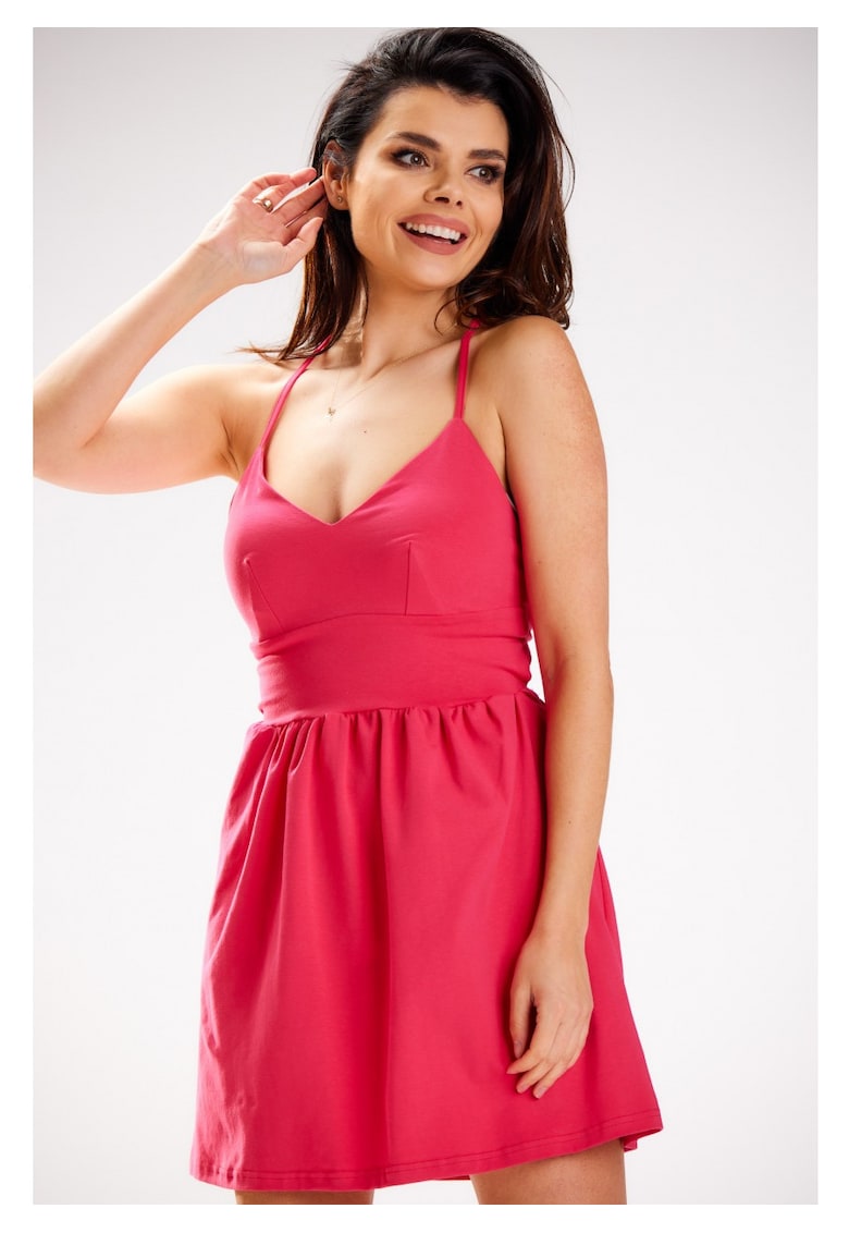 Rochie mulata - Roz - bretele late - legatura asimetrica - bumbac elastic - pune in valoare silueta - design original - confortabila - Roz