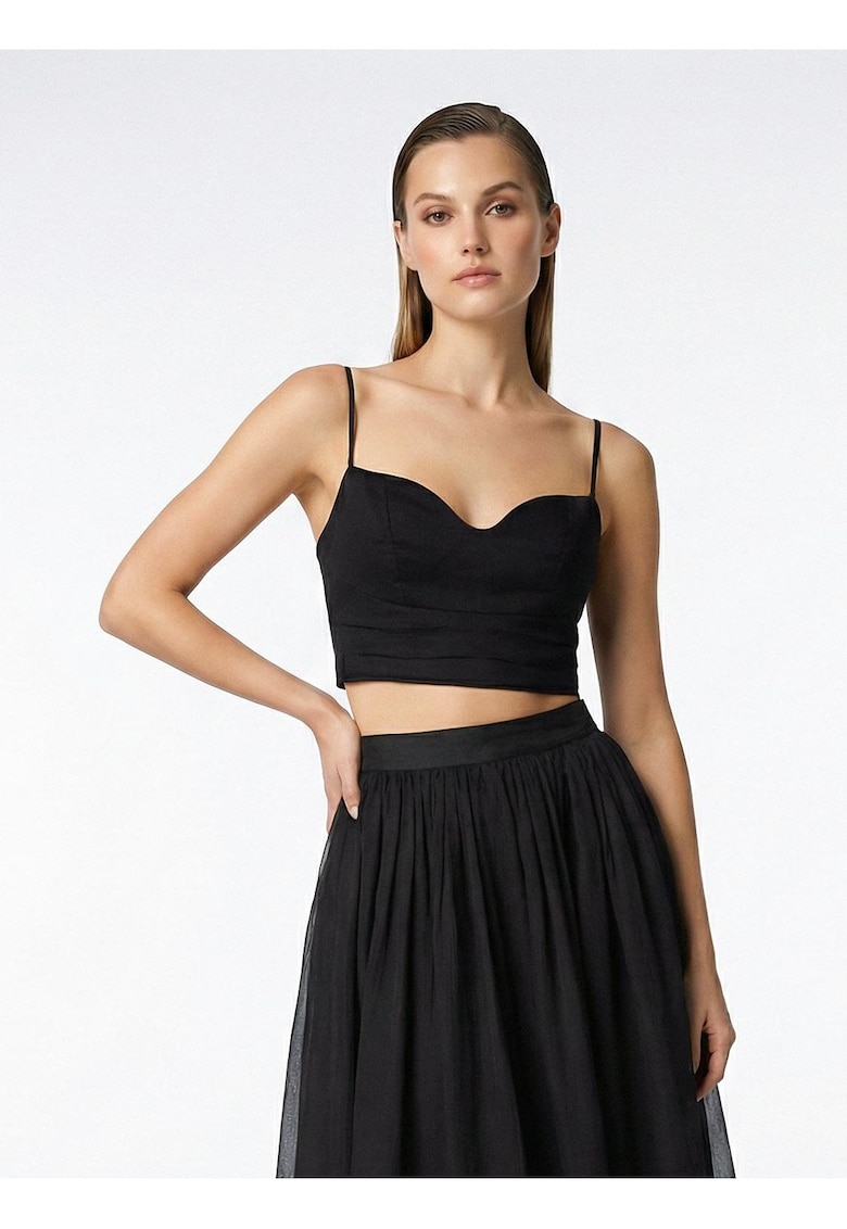 Top corset de matase cu bretele - Negru