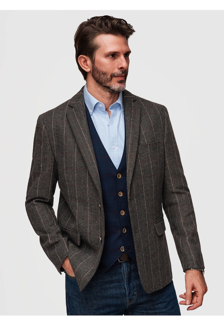 Sacou Barbati Elegant - Croiala Regular cu Lana - Stil Clasic - Gri inchis