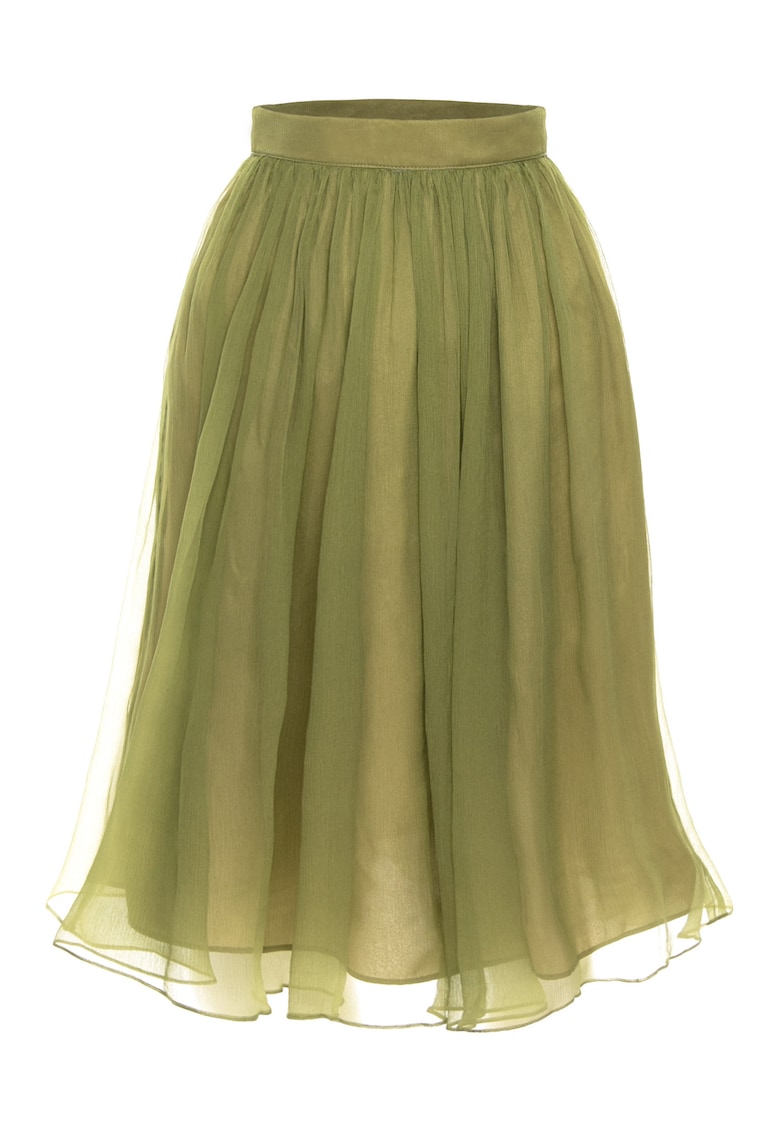 Fusta midi din matase incretita - Verde