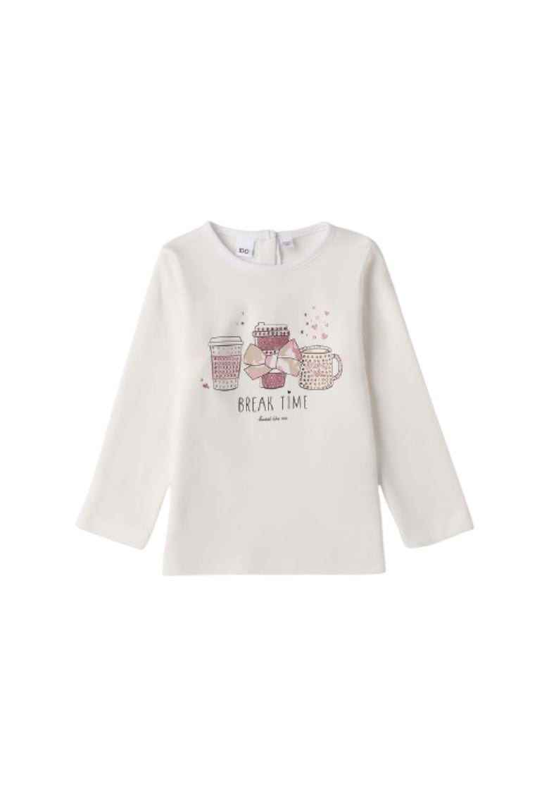 Bluza iDO din Bumbac Interlock cu Imprimeu Break Time si Strass-uri