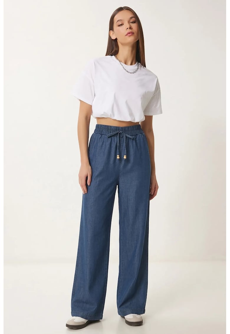 Pantaloni dama - Happiness Istanbul - casual - albastru marin - bumbac