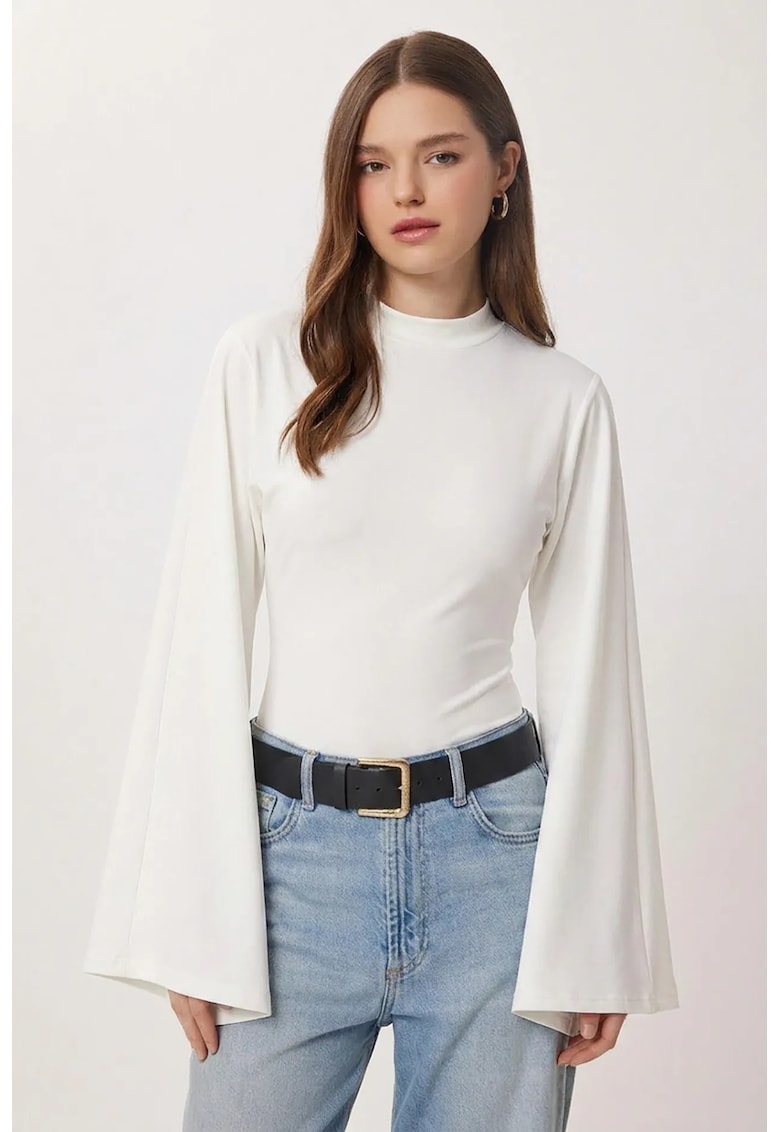 Bluza dama - Happiness Istanbul - Alb - Guler rotund