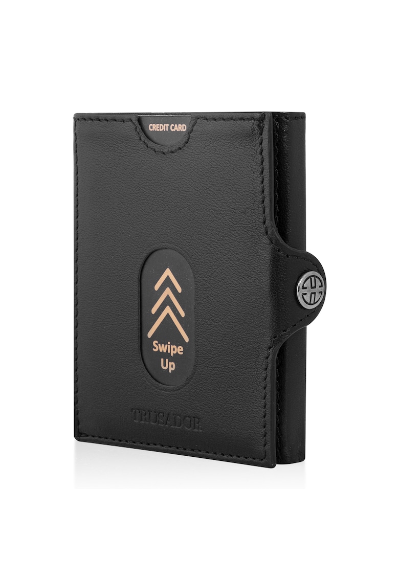 Portofel piele naturala cu protectie anti scanare carduri RFID - design compact trifold - Valencia - Negru